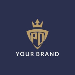 PO logo with shield and crown, monogram initial logo style