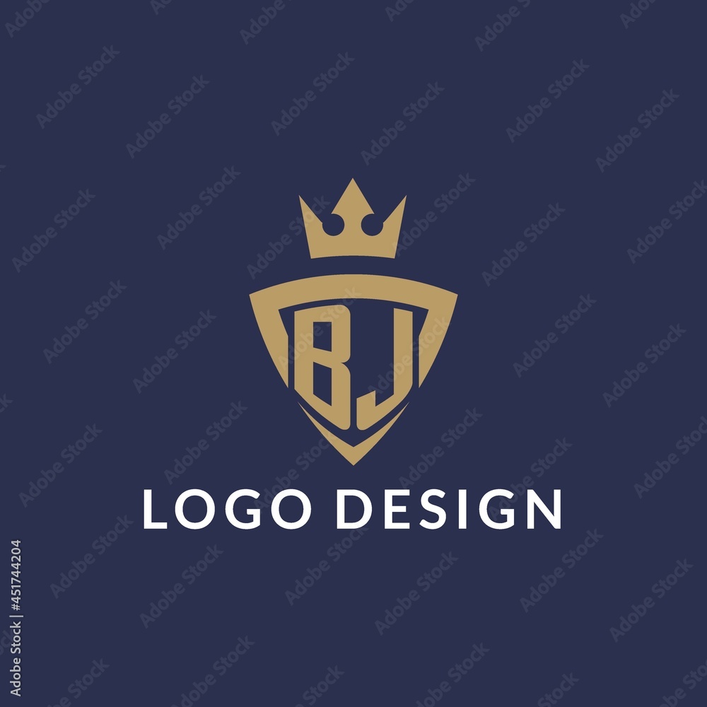 BJ logo with shield and crown, monogram initial logo style Stock Vector ...