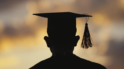 Poster - Graduation Congratulations on the day of graduation at the university,Sunset Silhouette orange sky Slow motion 4K