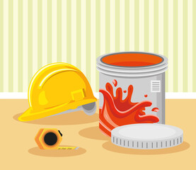 Wall Mural - paint bucket and helmet