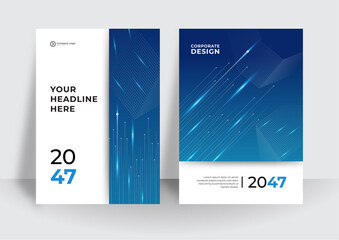 Sticker - Set of futuristic tech brochure, annual report, flyer design templates in A4 size. Vector illustrations for business presentation, business paper, corporate document cover and layout template designs.