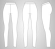Slim fit Leggings pants fashion flat sketch vector illustration template front, back and side view isolated on white background. Girls Long Legging mock up for Women's unisex CAD.
