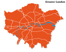Vector Map Of Greater London With Main Roads, Uk