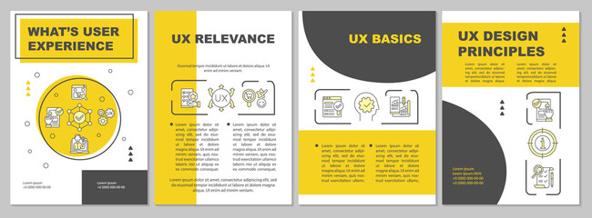 User experience brochure template. UX basics. Design rules. Flyer, booklet, leaflet print, cover design with linear icons. Vector layouts for presentation, annual reports, advertisement pages