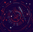 Vector abstract horizontal red and blue space illustration with star, planet and line