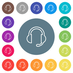 Sticker - Headset with microphone flat white icons on round color backgrounds