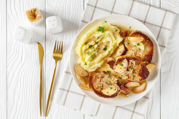 Canvas Print - pork chops in apple cider sauce and potato mash