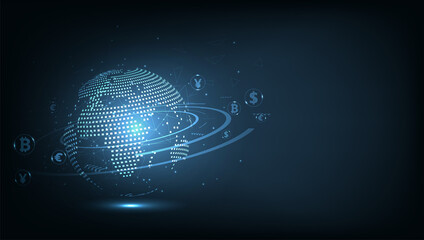 Aufkleber - Money Transaction Technology Concept.Global network connection.Money transfer. Foreign exchange.Payment mechanism.Global Currency. Vector Illustration.