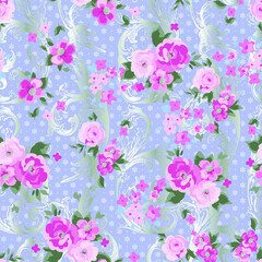 Wall Mural - Colorful flowers pattern spring botanical design. Liberty style. Floral seamless background for textile or book covers, manufacturing, wallpapers, print, gift wrap and scrapbooking.