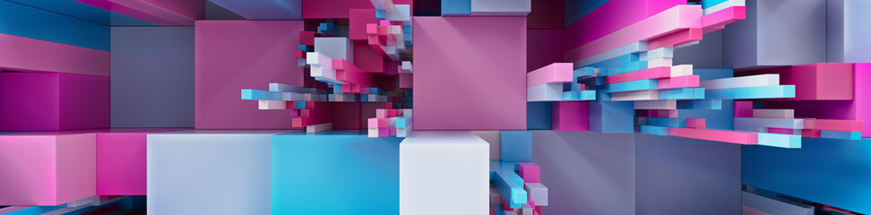 Multicolored 3D Block background. Tech Wallpaper with Vibrant Pink and Blue colors. 3D Render 