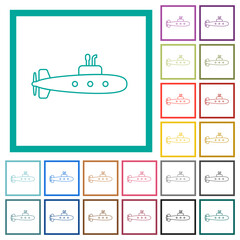 Wall Mural - Submarine outline flat color icons with quadrant frames