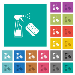 Sticker - Spray bottle and sponge square flat multi colored icons