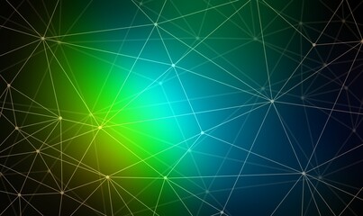 Wall Mural - Plexus net structure pattern on dark blue green illuminated background. Secret polygonal connection lines abstract 3d render.