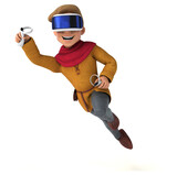 Fototapeta Do pokoju - Fun 3D Illustration of a medieval man with a VR Helmet