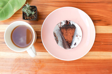 Wall Mural - chocolate cake or dark chocolate cake,  brownie and ginger juice