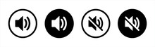 Speaker Icon Set. Volume Icon Vector. Loudspeaker Icon Vector. Mute And Unmute Volume Sound Flat Vector Icons For Video Apps And Websites