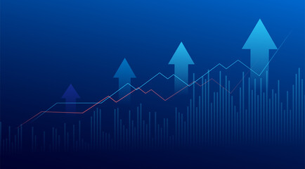 Wall Mural - Business candle stick graph chart of stock market investment trading on blue background. Bullish point, up trend of graph. Economy vector design