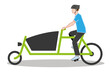 Fahrradfaherer mit Lastenrad - Lastenfahrrad - Vektor Illustration isoliert auf weißem Hintergrund - cargo bike
