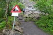 Hiking trail rockfall danger
