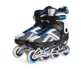 Wall Mural - pair of inline roller skates on white background. sports equipment