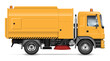Street sweeper truck vector illustration view from side isolated on white background. Road washing and cleaning vehicle mockup. All elements in the groups for easy editing and recolor