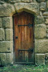 Poster - Vertical shot of a wooden door of an old, medieval building