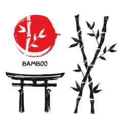 Japan Gate. Bamboo tree. Hand drawn style. Vector illustrations.	
