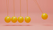 Newton cradle with balancing pendulum of silver metal balls hanging  background isolated with shadows. 3d render