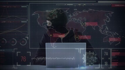 Poster - Animation of data processing over hacker with laptop