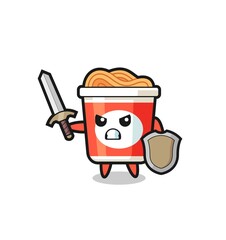 Poster - cute instant noodle soldier fighting with sword and shield