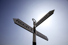 Closeup Of A Stock Signpost In The Yorkshire Moors Showing Directions