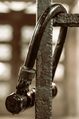 Canvas Print - Vertical shot of a metal lock on a blurred background