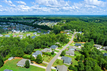 Wall Mural - Aerial view Boiling Springs town urban landscape of a small sleeping area roofs of the houses in countryside in South Carolina US