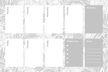 Wall Mural - Gray William Morris Pattern planner paper templates vector set