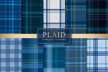 Blue Plaid Seamless Patterned Background Vector Set