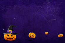 Jack O'Lantern Pattern On Purple Halloween Background Template Vector
