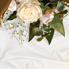 Wall Mural - Bouquet on a white silk textured background vector
