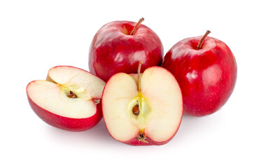 Wall Mural - Red apple with half isolated on white background