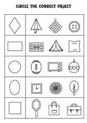 Wall Mural - Worksheet for learning geometrical shapes. Matching objects.