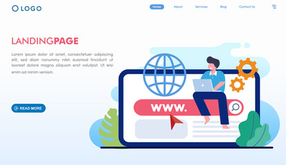Wall Mural - web design, ui ux and programmer with computer, software development, flat illustration vector
