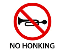 No Honking Sign , Icon, Symbol Flat Vector Illustration . Isolated On White .