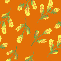 Wall Mural - Autumn seamless pattern with yellow oak leaves