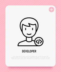 Wall Mural - developer, coder, programmer thin line icon, avatar of man with program code. modern vector illustra