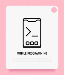 Wall Mural - mobile app development, programming, code on smartphone thin line icon. modern vector illustration.