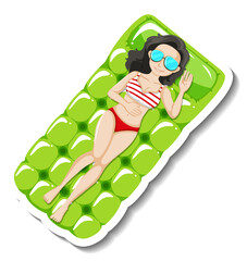 Sticker - Lady laying on swimming rubber float cartoon sticker