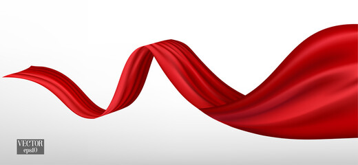Red flying silk fabric on white background.vector red silk.red curtain.