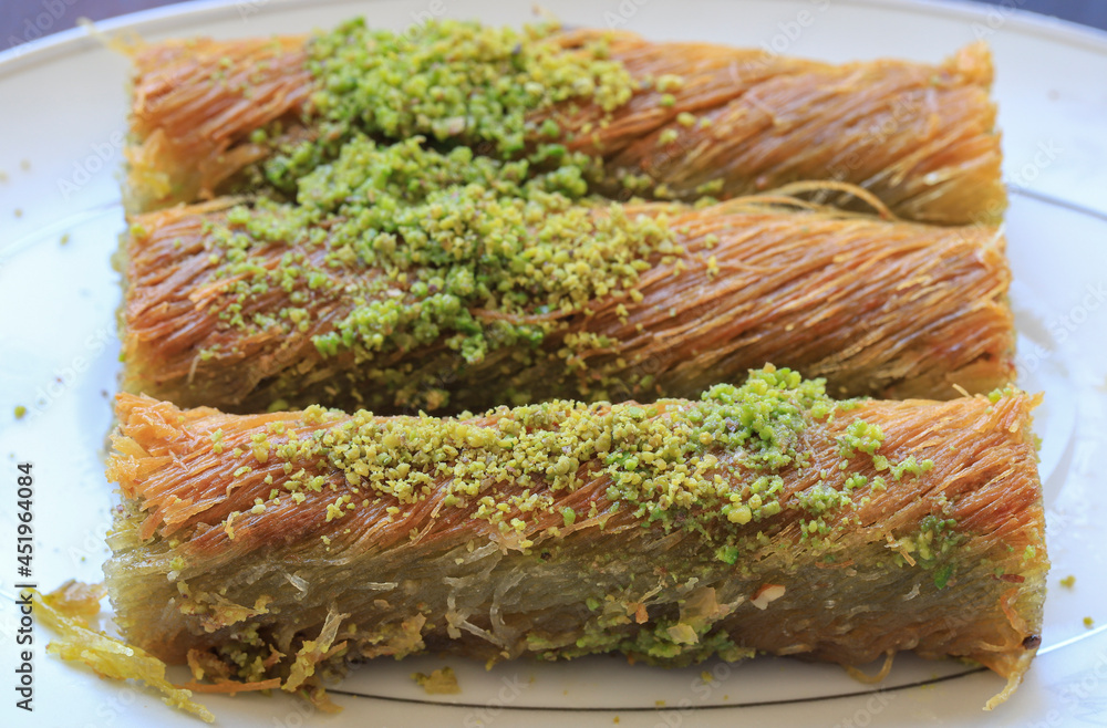 Turkish Rude Finger Traditional delicious Turkish food ; pistachio kadayif, Turkish name ...