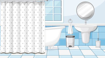 Wall Mural - Bathroom interior with furniture in blue and white theme