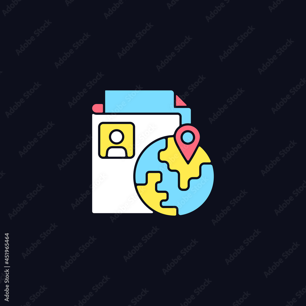 Ethnic origin privacy RGB color icon for dark theme. Personal data ...