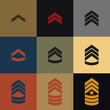Colorful enlisted ranks insignia vector high quality seamless pattern background. Flat style backdrop with military ranks. Privare, corporal and sergeant ranks